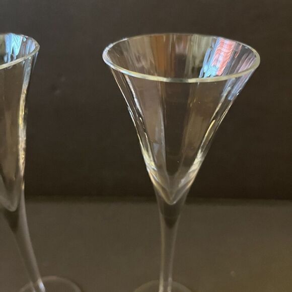 Aperitif Cordial Flutes Hollow Stemmed Trumpet Celebration Wedding Lot 2x Glass - Picture 3 of 7